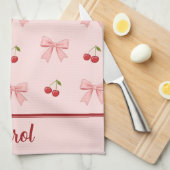 Roze strik en rode kers Coquette esthetiek Theedoek (Quarter Fold)