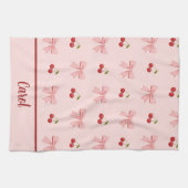 Roze strik en rode kers Coquette esthetiek Theedoek (Horizontaal)