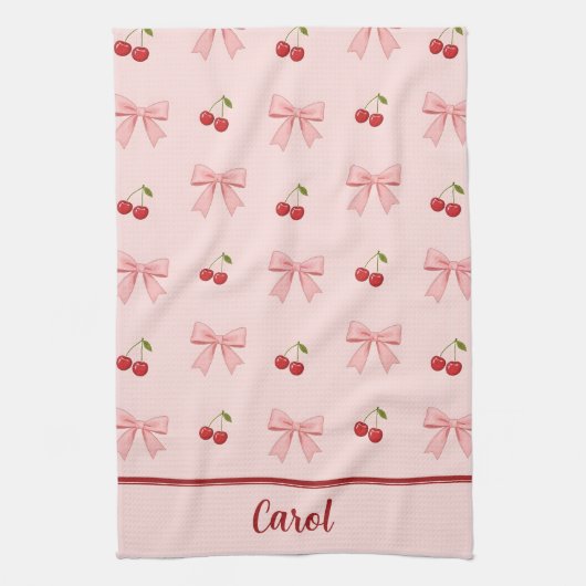 Roze strik en rode kers Coquette esthetiek Theedoek (Verticaal)