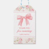 Roze strik en Rozen Coquette verjaardag Cadeaulabel (Voorkant)