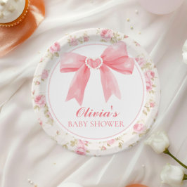Roze strik en rozen preppy baby shower papieren bordje