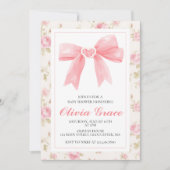Roze strik en rozen preppy babyshower kaart (Voorkant)