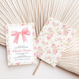 Roze strik en rozen preppy babyshower kaart
