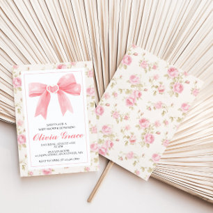 Roze strik en rozen preppy babyshower kaart