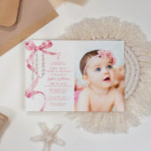 Roze strik en rozenkrans Foto Eerste Heilige Commu Kaart