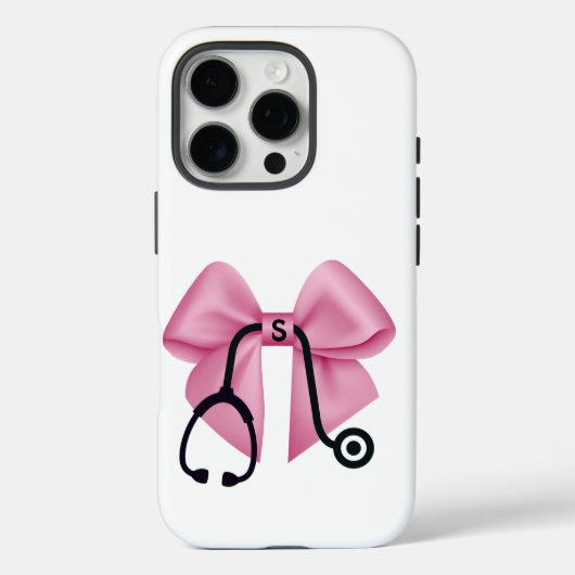 Roze strik en stethoscoop gepersonaliseerde medisc Case-Mate iPhone case (Achterkant)