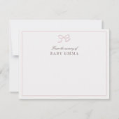 Roze strik en strepen van de kwekerij van, dank u kaart (Voorkant)