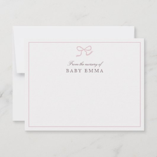 Roze strik en strepen van de kwekerij van, dank u kaart (Voorkant)