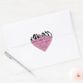 Roze strik en witte zebra strepen met parels hart sticker (Envelop)