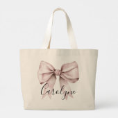 Roze strik esthetische coquette gepersonaliseerde  grote tote bag (Achterkant)
