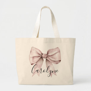 Roze strik esthetische coquette Gepersonaliseerde Grote Tote Bag