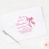 Roze strik favor bedankstickers ronde sticker (Envelop)