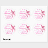 Roze strik favor bedankstickers ronde sticker (Vel)