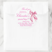 Roze strik favor bedankstickers ronde sticker (Tas)