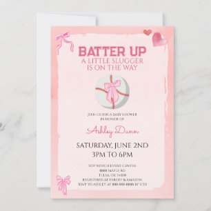 Roze Strik Flirterig Honkbal Baby Shower Kaart