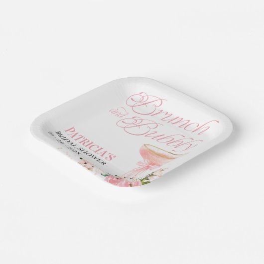 Roze strik Floral Brunch en bubbelig Vrijgezellenf Papieren Bordje (Gebogen)