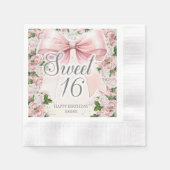 Roze strik Floral Coquette  Sweet 16 Servet (Voorkant)