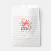 Roze strik floral waterverf baby shower bedankzakje (Voorkant)