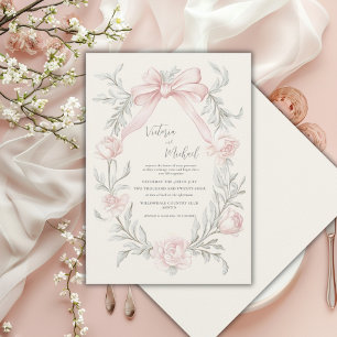 Roze Strik Florale Salie Groene Vintage Trouw Kaart