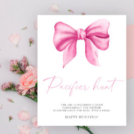 Roze strik - fopspeen jacht baby shower spel poster