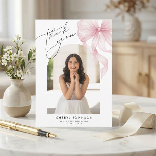 Roze Strik Foto Afstudeer Dankkaart Bedankkaart