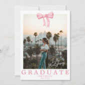 Roze strik foto afstudeeraankondiging in coquette- kaart (Voorkant)