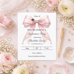 Roze strik foto Afstudeerfeest Save the Date Flyer