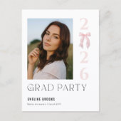 Roze Strik Foto Grad Feest Uitnodiging (Voorkant)