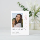 Roze Strik Foto Grad Feest Uitnodiging (Staand voorkant)