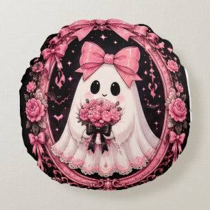 Roze Strik Geest Ballerina Coquette Halloween Rond Kussen
