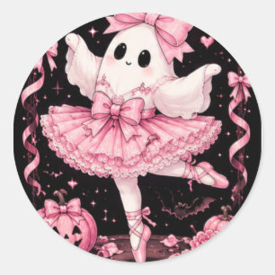 Roze Strik Geest Ballerina Coquette Halloween Ronde Sticker