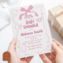 Roze Strik Geïllustreerde Meisje Baby Shower Uitno