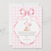 Roze strik Gekke Gans 1e Verjaardag Dank u kaart (Voorkant)