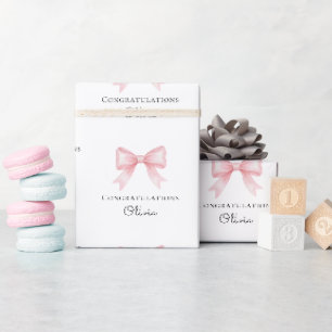 Roze Strik Gepersonaliseerd Baby Shower Cadeau Cadeaupapier
