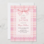 Roze strik geruite baby shower kaart (Voorkant)