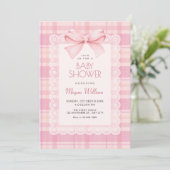 Roze strik geruite baby shower kaart (Staand voorkant)