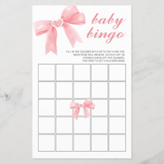 Roze Strik Gingham Baby Shower Bingo Flyer (Voorkant)