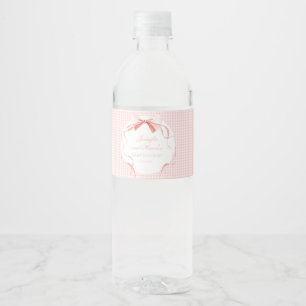 Roze strik gingham baby shower waterfleslabels waterfles etiket