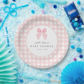 Roze strik gingham babyshower papieren borden bordje (Feest)