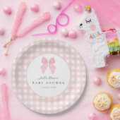 Roze strik gingham babyshower papieren borden bordje (Feest)
