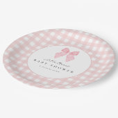 Roze strik gingham babyshower papieren borden bordje (Gekanteld)