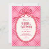 Roze strik gingham bruidsdouche kaart (Voorkant)