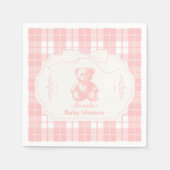 Roze Strik Gingham Franse Teddybeer Baby Shower Servet (Voorkant)