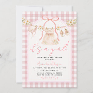 Roze strik gingham madeliefjes waslijn I Kaart