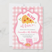 Roze strik gingham plakje fun pizza verjaardag kaart (Voorkant)