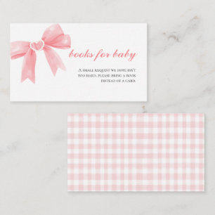 Roze strik gingham preppy baby shower boeken voor informatiekaartje