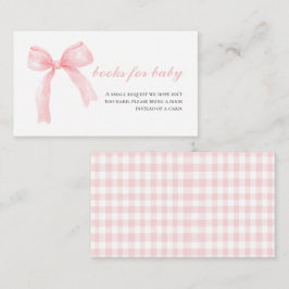 Roze strik gingham preppy baby shower boeken voor informatiekaartje