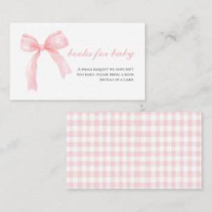 Roze strik gingham preppy baby shower boeken voor informatiekaartje