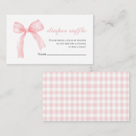 Roze strik gingham preppy baby shower Luier Raffle Informatiekaartje