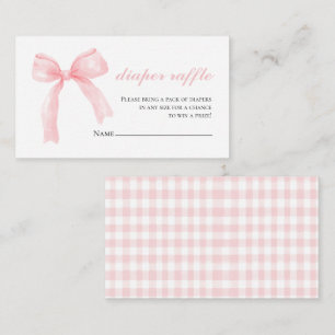 Roze strik gingham preppy baby shower Luier Raffle Informatiekaartje